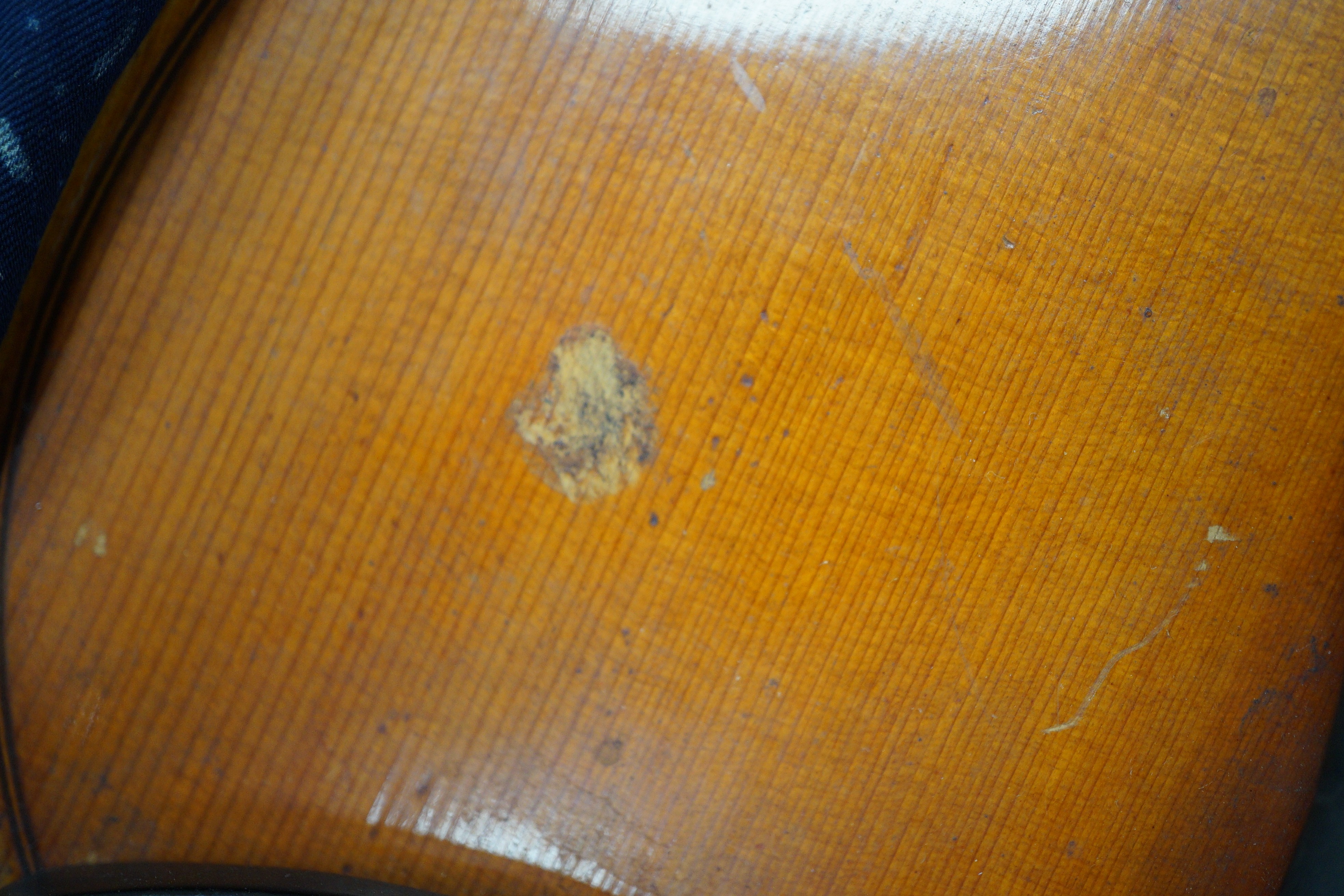 A violin with interior label reading ‘Copy of Richard Duke Fecit Dresdae: Anno 1889’ together with rosewood case. Back measures 36cm